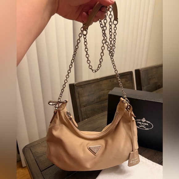 Prada Beige Shoulder Bag with Silver Chain, New - Picture 5 of 17
